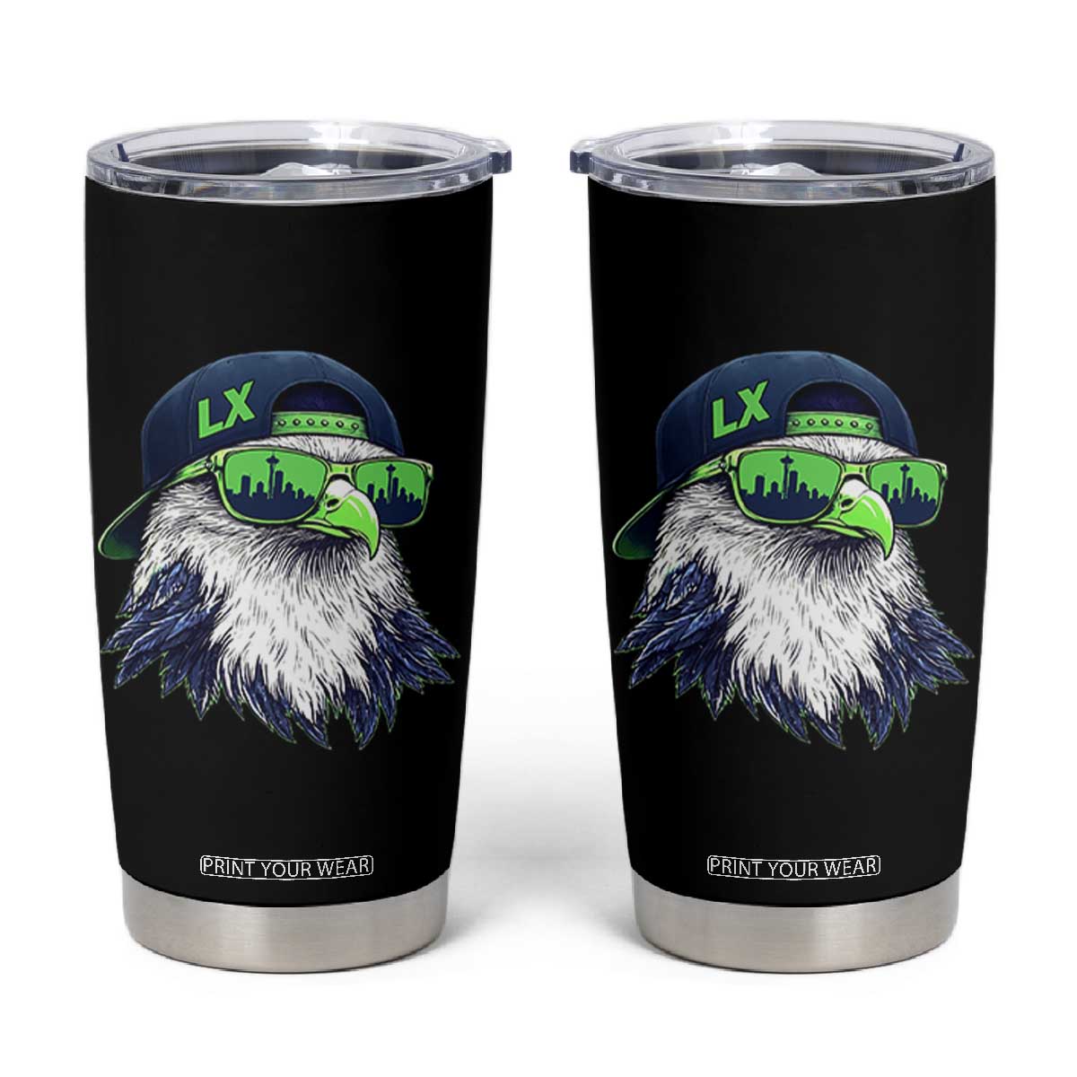 Vintage Hawk Graphic LX Cap Seattle Skyline Game Day Tumbler Cup TS11 Black Print Your Wear