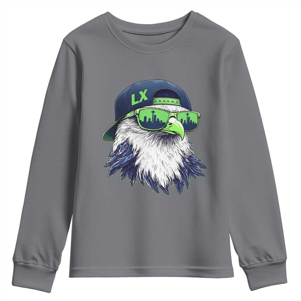 Vintage Hawk Graphic LX Cap Seattle Skyline Game Day Youth Sweatshirt TS11 Charcoal Print Your Wear