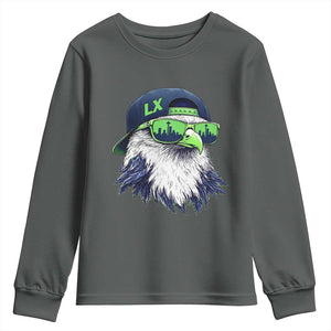 Vintage Hawk Graphic LX Cap Seattle Skyline Game Day Youth Sweatshirt TS11 Dark Heather Print Your Wear