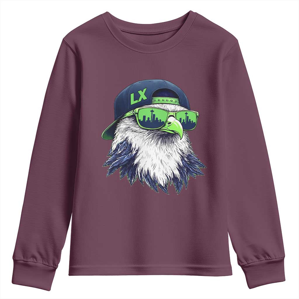 Vintage Hawk Graphic LX Cap Seattle Skyline Game Day Youth Sweatshirt TS11 Maroon Print Your Wear