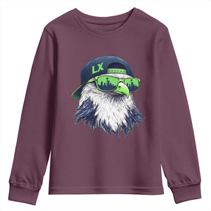 Vintage Hawk Graphic LX Cap Seattle Skyline Game Day Youth Sweatshirt TS11 Maroon Print Your Wear