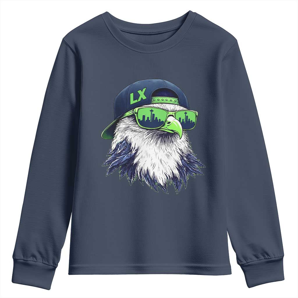 Vintage Hawk Graphic LX Cap Seattle Skyline Game Day Youth Sweatshirt TS11 Navy Print Your Wear