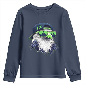 Vintage Hawk Graphic LX Cap Seattle Skyline Game Day Youth Sweatshirt TS11 Navy Print Your Wear