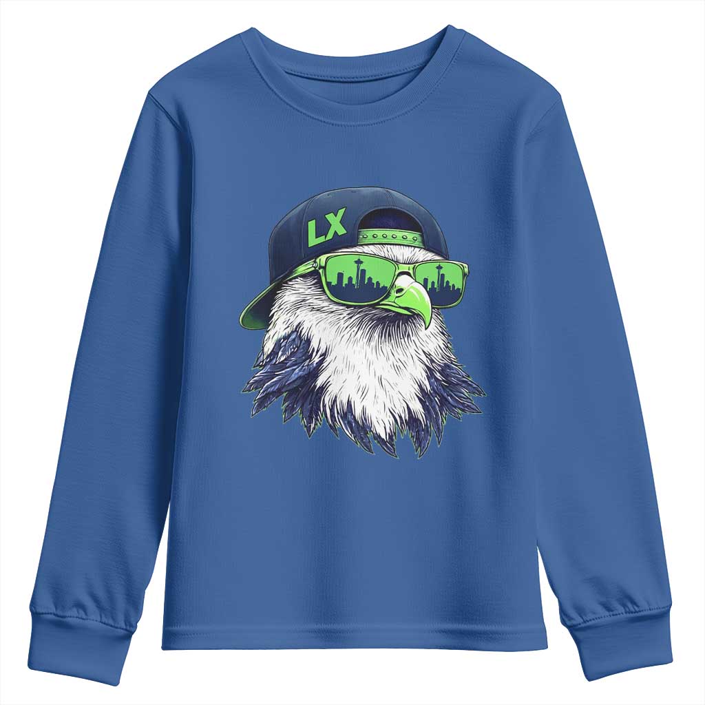Vintage Hawk Graphic LX Cap Seattle Skyline Game Day Youth Sweatshirt TS11 Royal Blue Print Your Wear