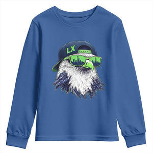 Vintage Hawk Graphic LX Cap Seattle Skyline Game Day Youth Sweatshirt TS11 Royal Blue Print Your Wear