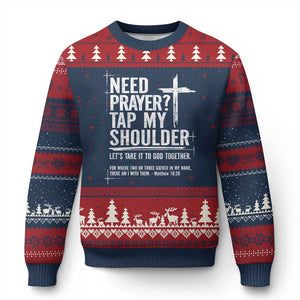 Need Prayer Tap My Shoulder Bible Verse Christian Ugly Christmas Sweater TS11 Navy Red Print Your Wear