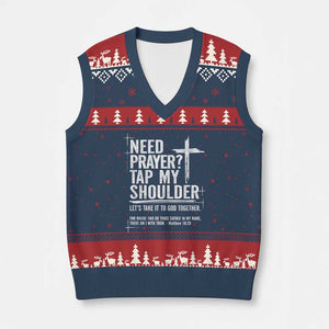 Need Prayer Tap My Shoulder Bible Verse Christian V-Neck Knit Sweater Vest TS11 Navy Red Print Your Wear