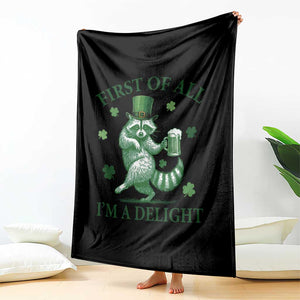 Funny St Patricks Day Raccoon Throw Blanket First Of All I Am A Delight Trash Panda Drinking Beer TS11 Print Your Wear