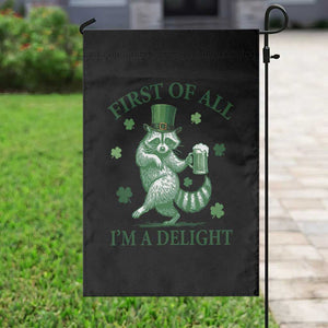 Funny St Patricks Day Raccoon Garden Flag First Of All I Am A Delight Trash Panda Drinking Beer TS11 Print Your Wear