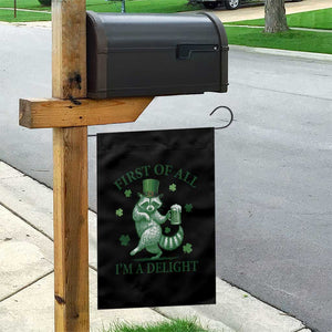Funny St Patricks Day Raccoon Garden Flag First Of All I Am A Delight Trash Panda Drinking Beer TS11 Print Your Wear