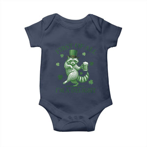Funny St Patricks Day Raccoon Baby Onesie First Of All I Am A Delight Trash Panda Drinking Beer TS11 Navy Print Your Wear