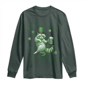 Funny St Patricks Day Raccoon Long Sleeve Shirt First Of All I Am A Delight Trash Panda Drinking Beer TS11 Dark Forest Green Print Your Wear