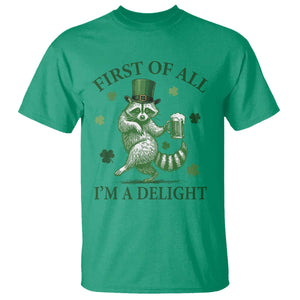 Funny St Patricks Day Raccoon T Shirt First Of All I Am A Delight Trash Panda Drinking Beer TS11 Irish Green Print Your Wear