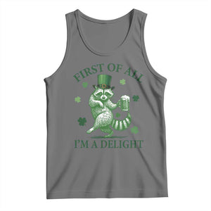 Funny St Patricks Day Raccoon Tank Top First Of All I Am A Delight Trash Panda Drinking Beer TS11 Black Heather Print Your Wear