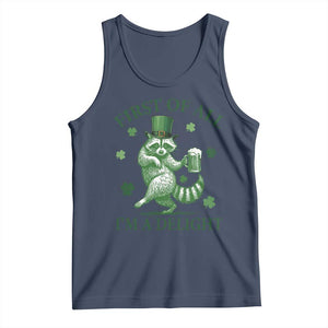 Funny St Patricks Day Raccoon Tank Top First Of All I Am A Delight Trash Panda Drinking Beer TS11 Navy Print Your Wear
