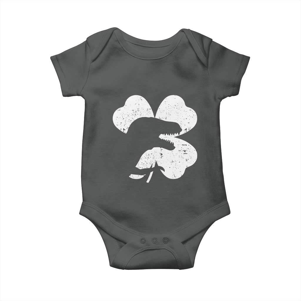 Funny St Patricks Day Dinosaur Shamrock Baby Onesie TS11 Dark Heather Print Your Wear