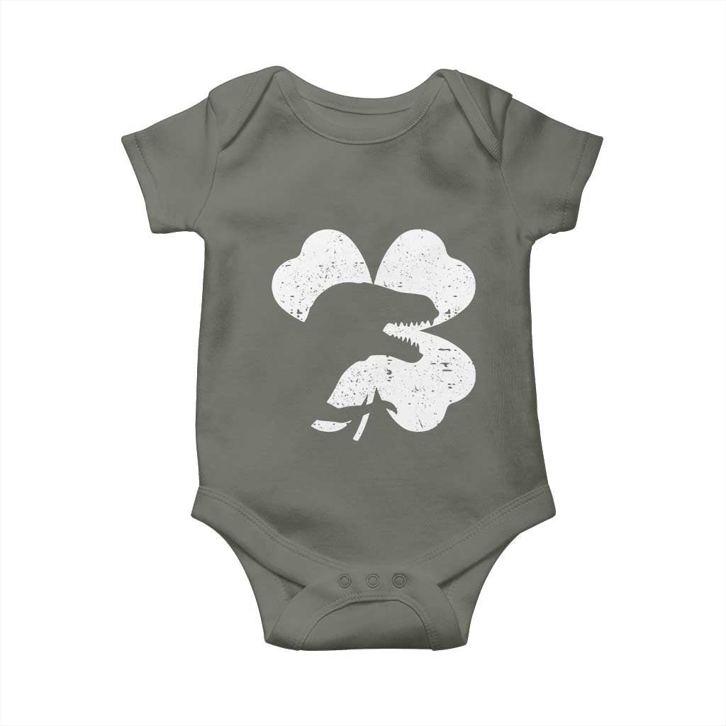 Funny St Patricks Day Dinosaur Shamrock Baby Onesie TS11 Military Green Print Your Wear