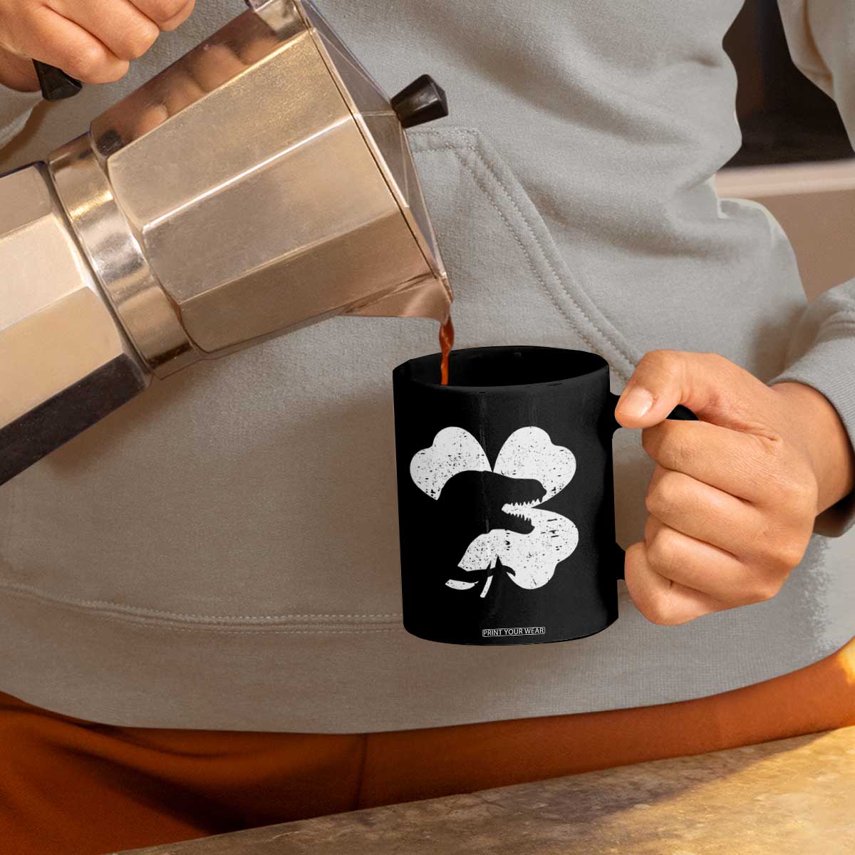 Funny St Patricks Day Dinosaur Shamrock Coffee Mug TS11 Print Your Wear