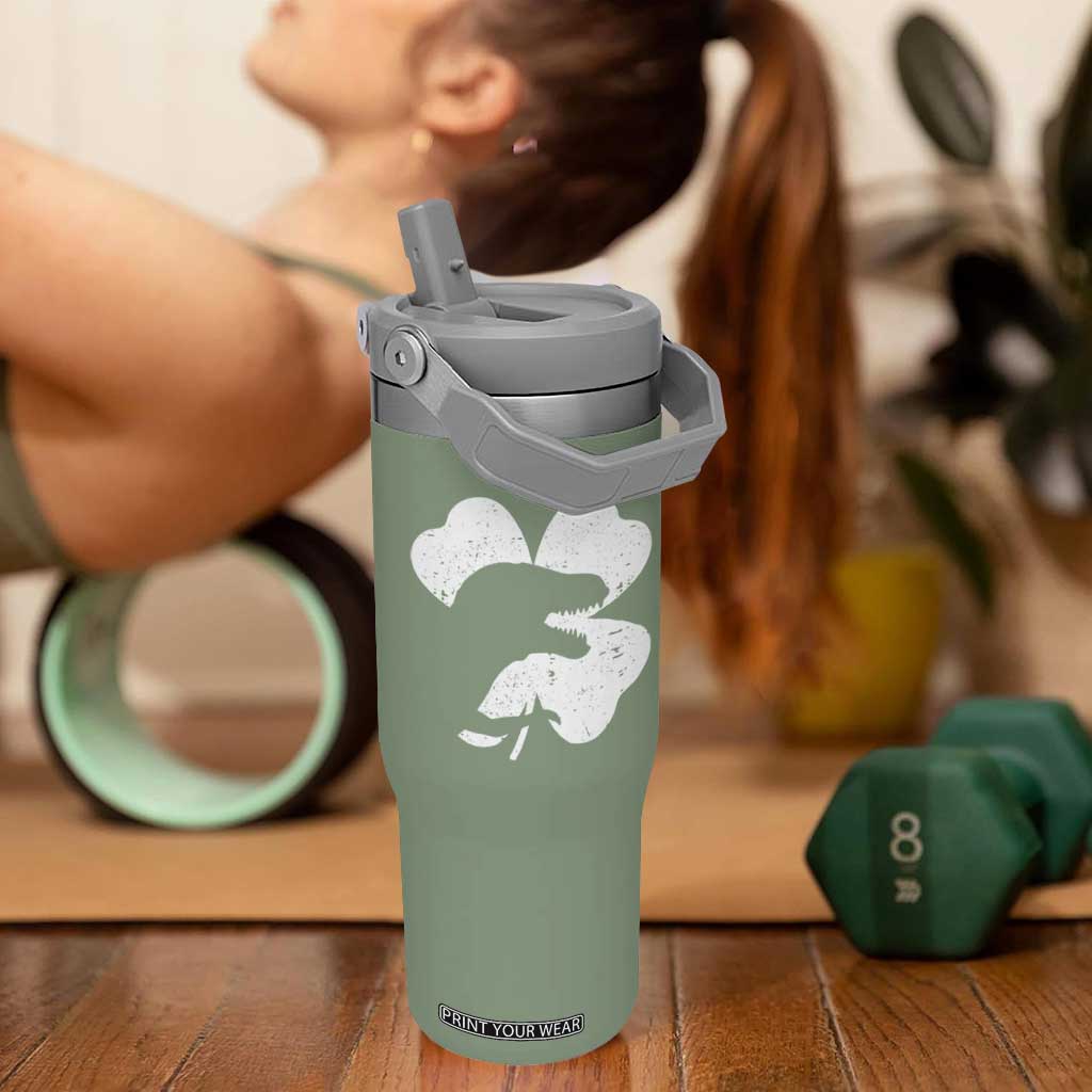 Funny St Patricks Day Dinosaur Shamrock Flip Straw Tumbler TS11 One Size: 30 oz Moss Green Print Your Wear