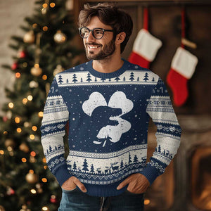 Funny St Patricks Day Dinosaur Shamrock Ugly Christmas Sweater TS11 Navy Beige Print Your Wear