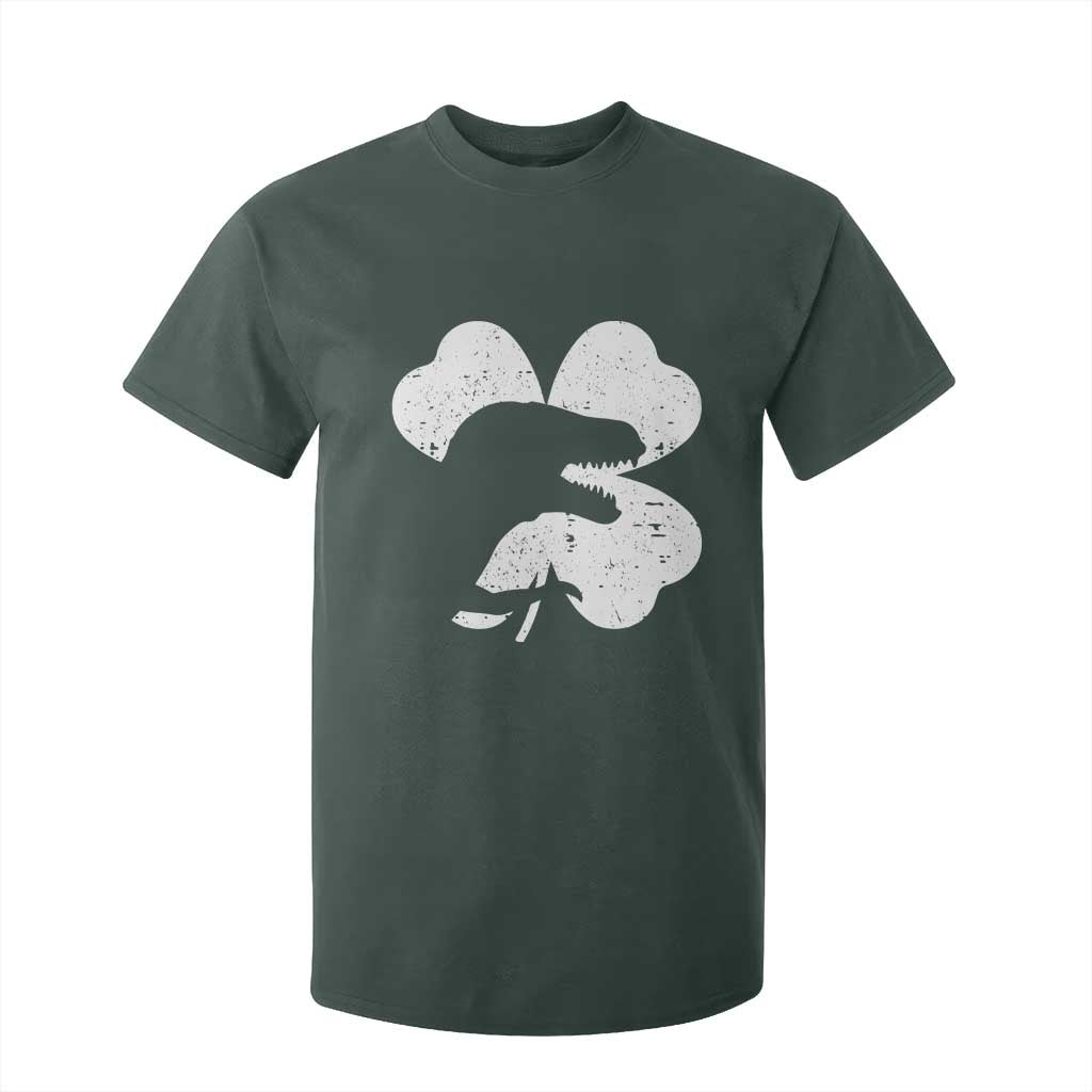 Funny St Patricks Day Dinosaur Shamrock T Shirt For Kid TS11 Dark Forest Green Print Your Wear