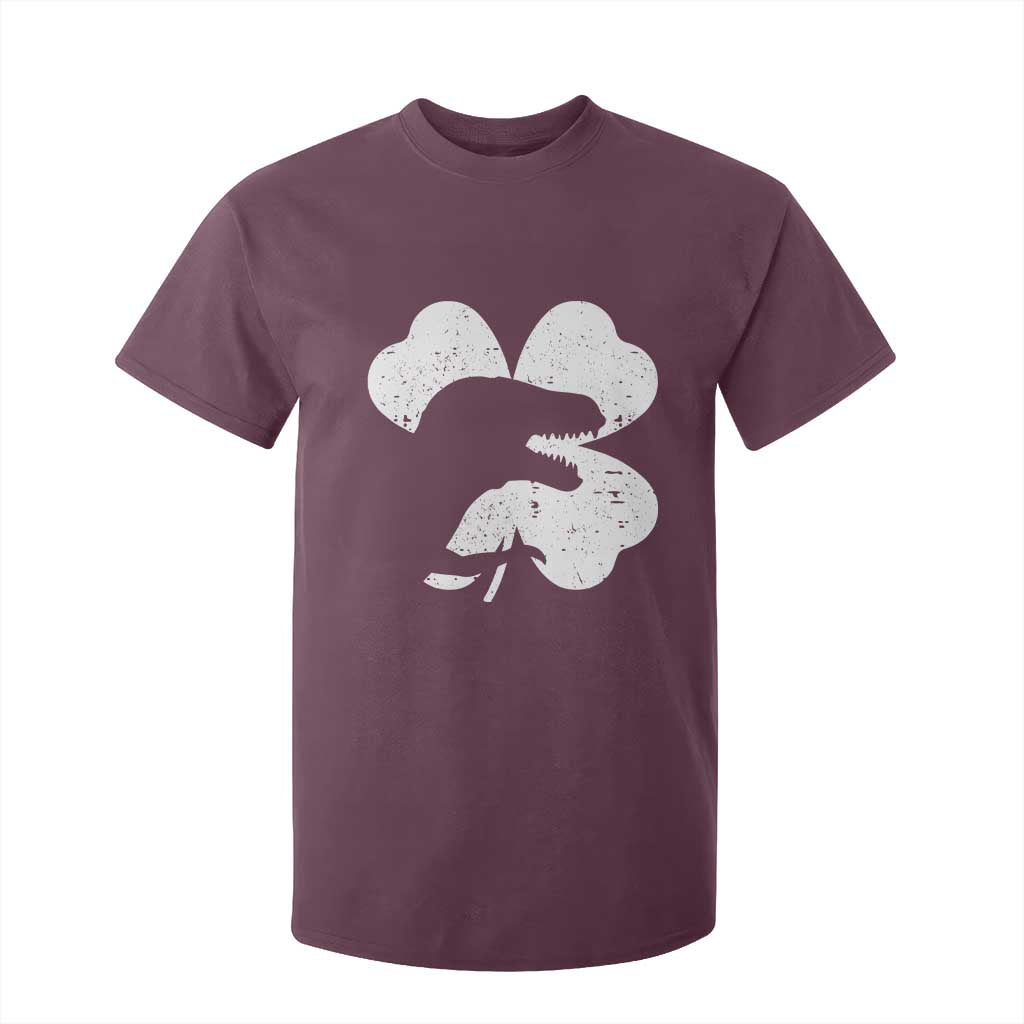 Funny St Patricks Day Dinosaur Shamrock T Shirt For Kid TS11 Maroon Print Your Wear