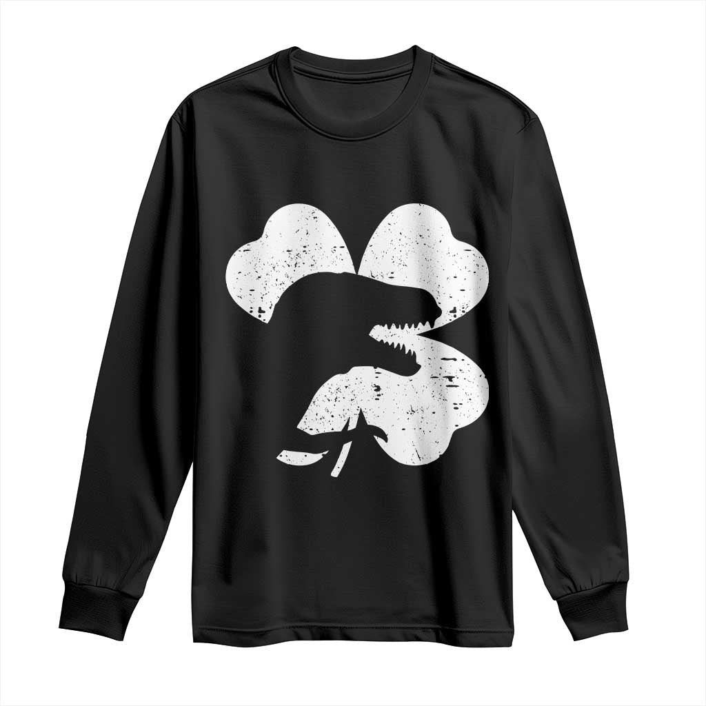 Funny St Patricks Day Dinosaur Shamrock Long Sleeve Shirt TS11 Black Print Your Wear