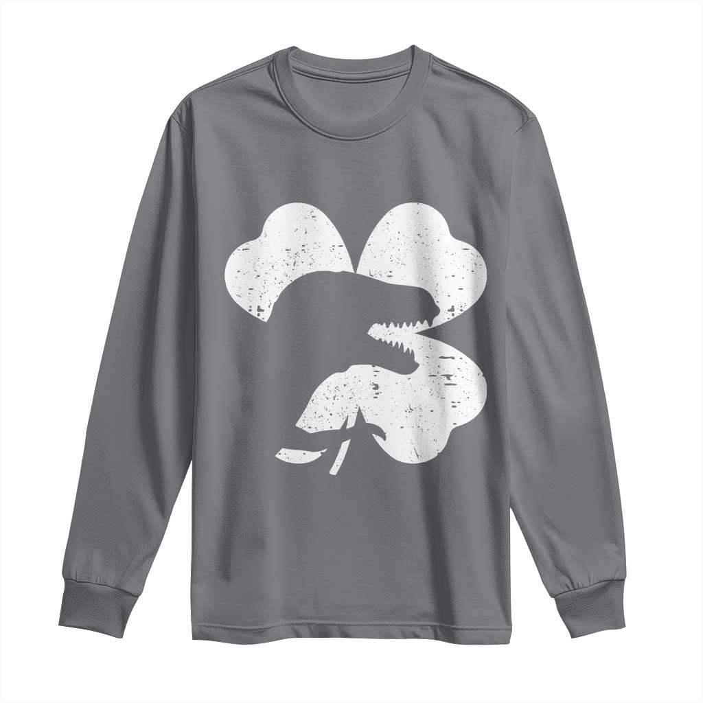 Funny St Patricks Day Dinosaur Shamrock Long Sleeve Shirt TS11 Charcoal Print Your Wear