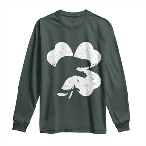 Funny St Patricks Day Dinosaur Shamrock Long Sleeve Shirt TS11 Dark Forest Green Print Your Wear