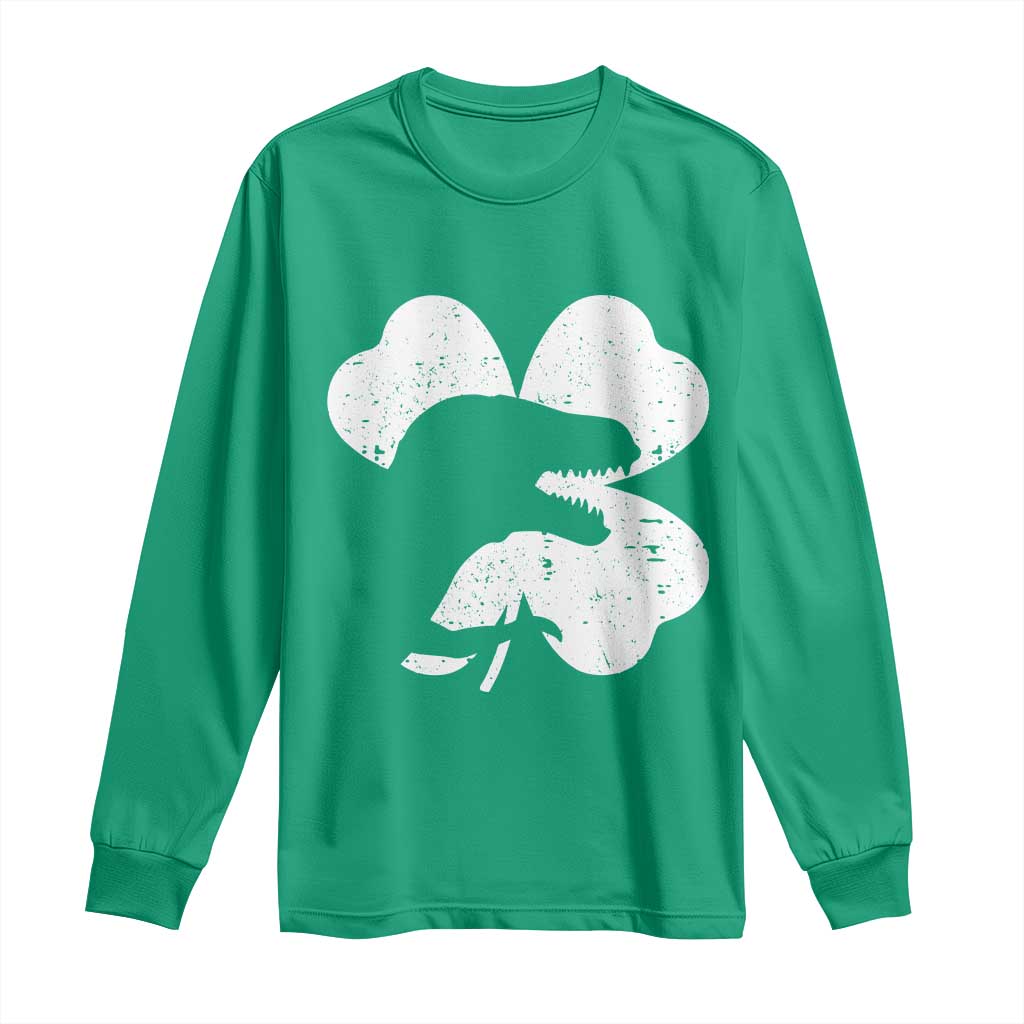 Funny St Patricks Day Dinosaur Shamrock Long Sleeve Shirt TS11 Irish Green Print Your Wear