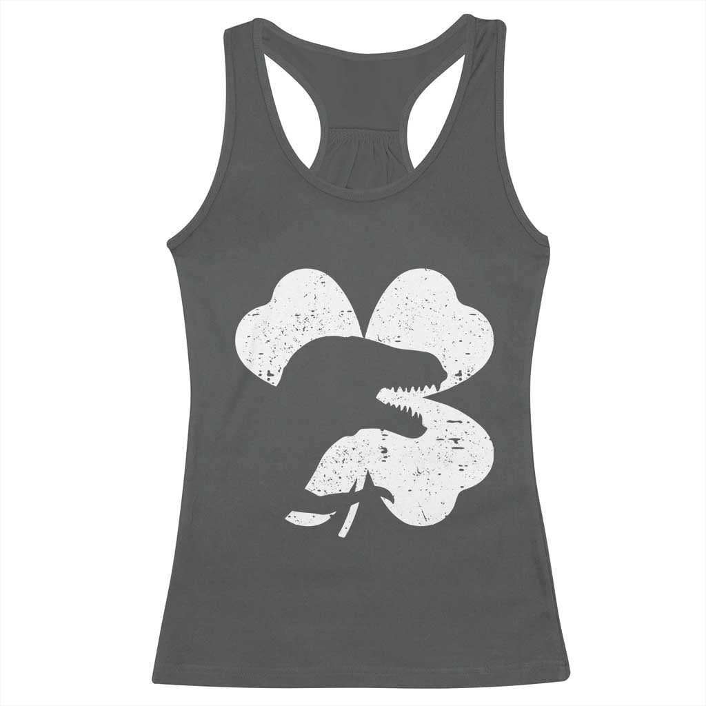 Funny St Patricks Day Dinosaur Shamrock Racerback Tank Top TS11 Dark Heather Print Your Wear