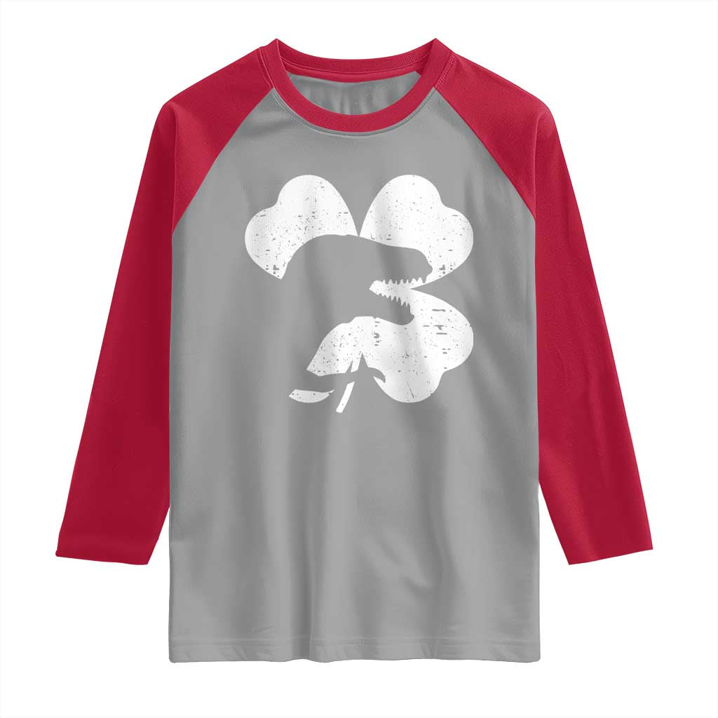 Funny St Patricks Day Dinosaur Shamrock Raglan Shirt TS11 Sport Gray Red Print Your Wear