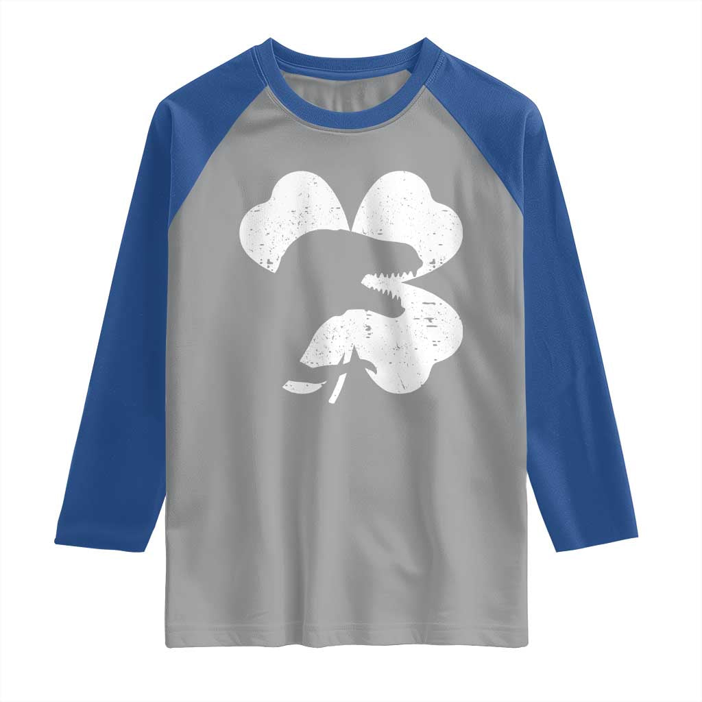 Funny St Patricks Day Dinosaur Shamrock Raglan Shirt TS11 Sport Gray Royal Print Your Wear