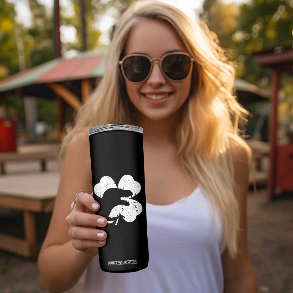 Funny St Patricks Day Dinosaur Shamrock Skinny Tumbler TS11 Print Your Wear