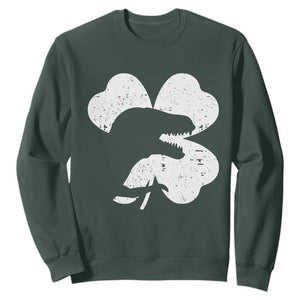 Funny St Patricks Day Dinosaur Shamrock Sweatshirt TS11 Dark Forest Green Print Your Wear