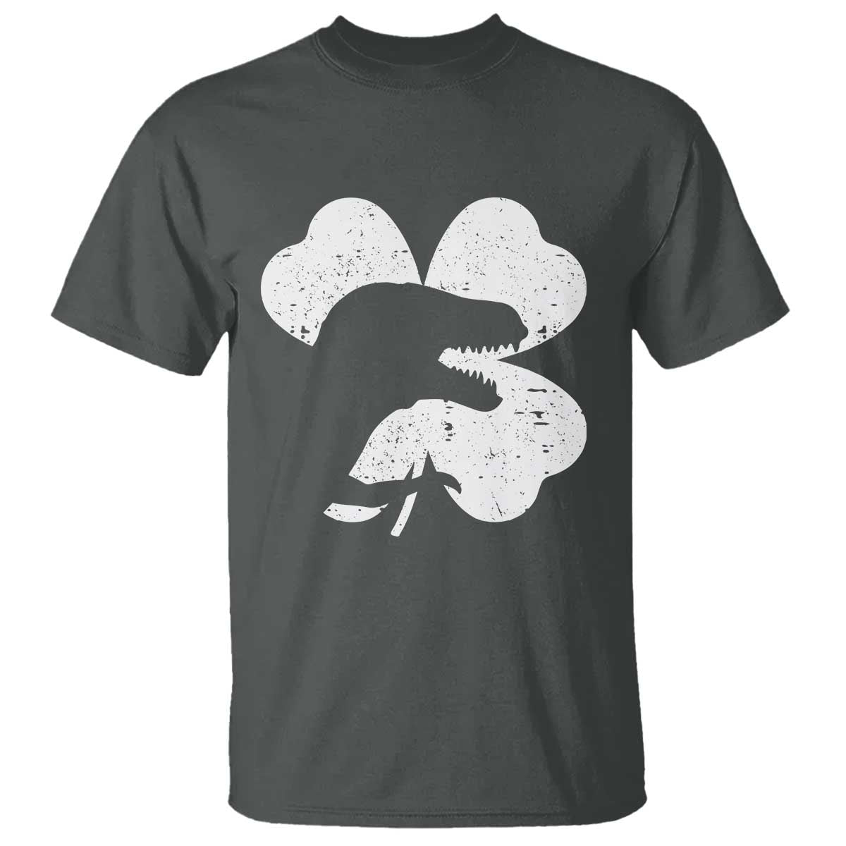 Funny St Patricks Day Dinosaur Shamrock T Shirt TS11 Dark Heather Print Your Wear