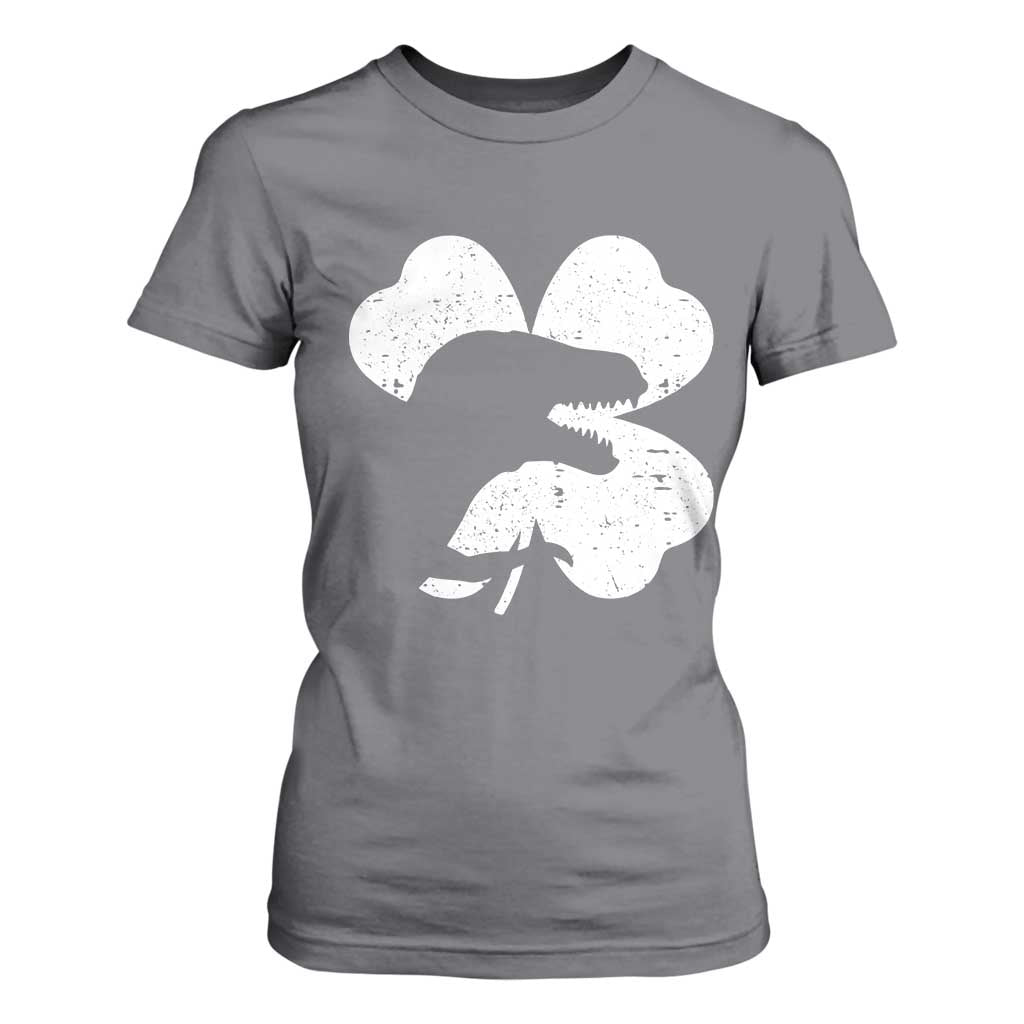 Funny St Patricks Day Dinosaur Shamrock T Shirt For Women TS11 Charcoal Print Your Wear