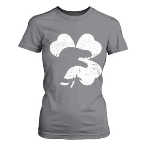 Funny St Patricks Day Dinosaur Shamrock T Shirt For Women TS11 Charcoal Print Your Wear