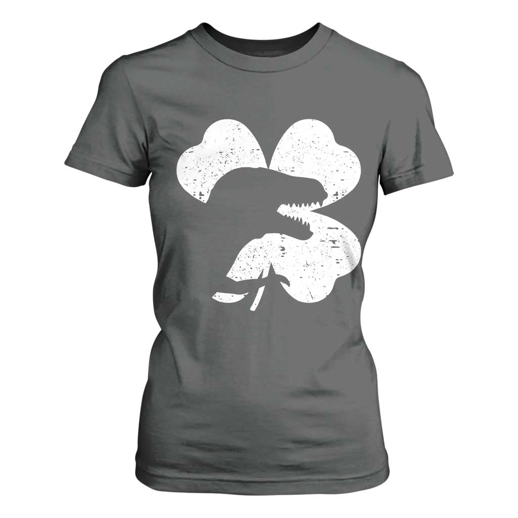 Funny St Patricks Day Dinosaur Shamrock T Shirt For Women TS11 Dark Heather Print Your Wear