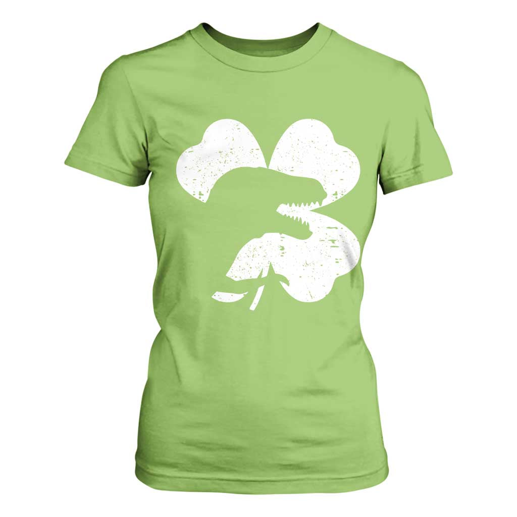 Funny St Patricks Day Dinosaur Shamrock T Shirt For Women TS11 Lime Print Your Wear