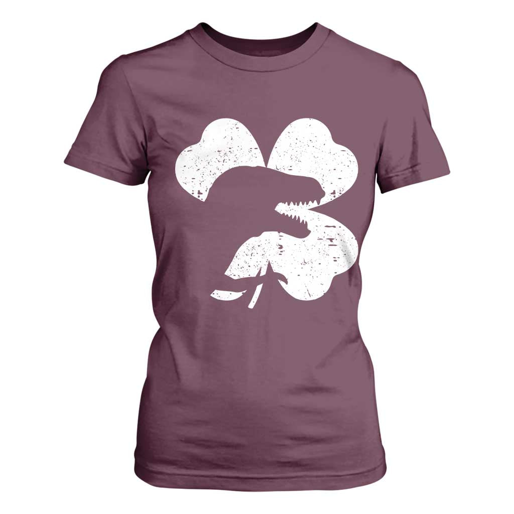 Funny St Patricks Day Dinosaur Shamrock T Shirt For Women TS11 Maroon Print Your Wear