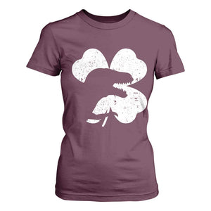 Funny St Patricks Day Dinosaur Shamrock T Shirt For Women TS11 Maroon Print Your Wear