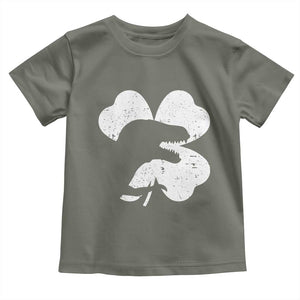 Funny St Patricks Day Dinosaur Shamrock Toddler T Shirt TS11 Military Green Print Your Wear