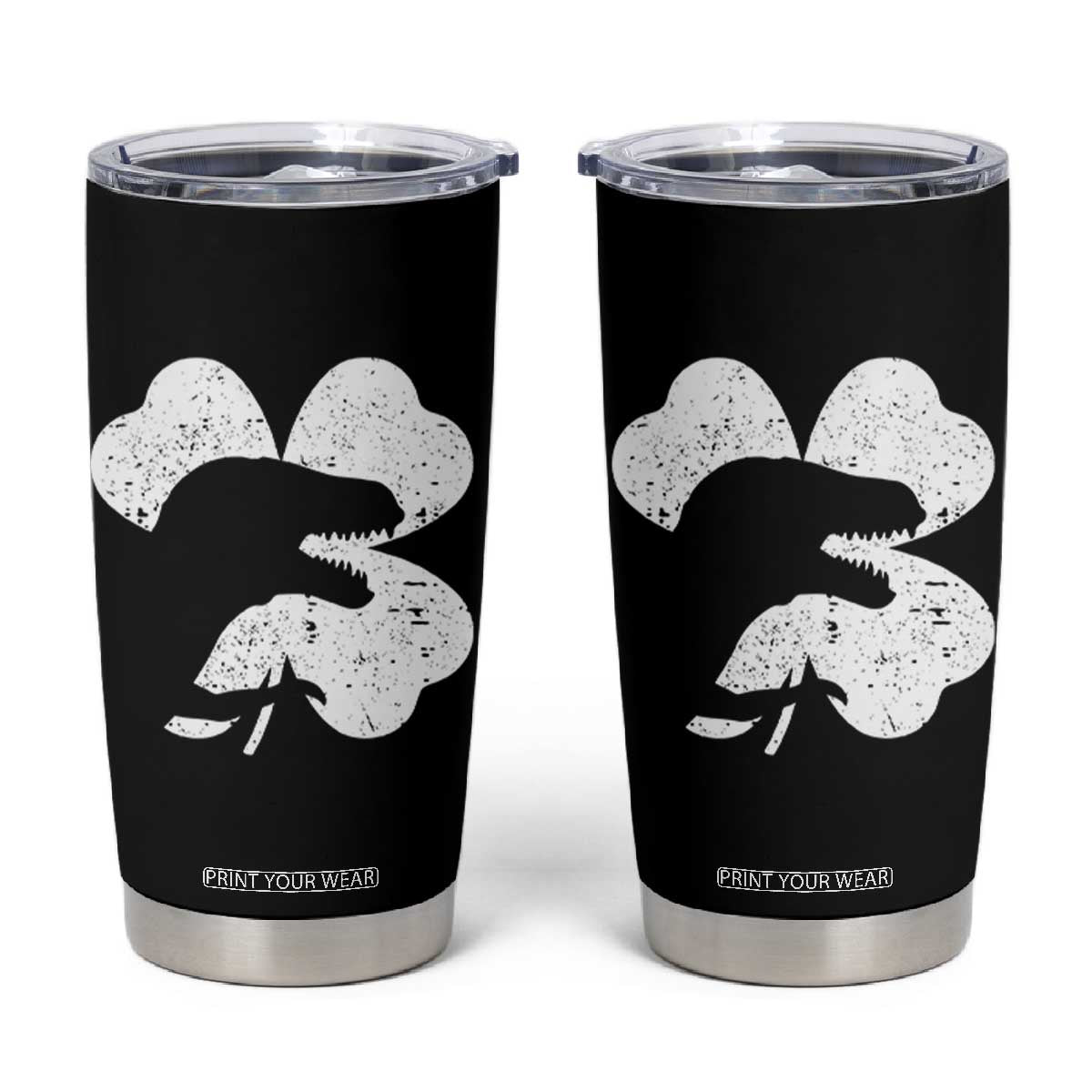 Funny St Patricks Day Dinosaur Shamrock Tumbler Cup TS11 Black Print Your Wear