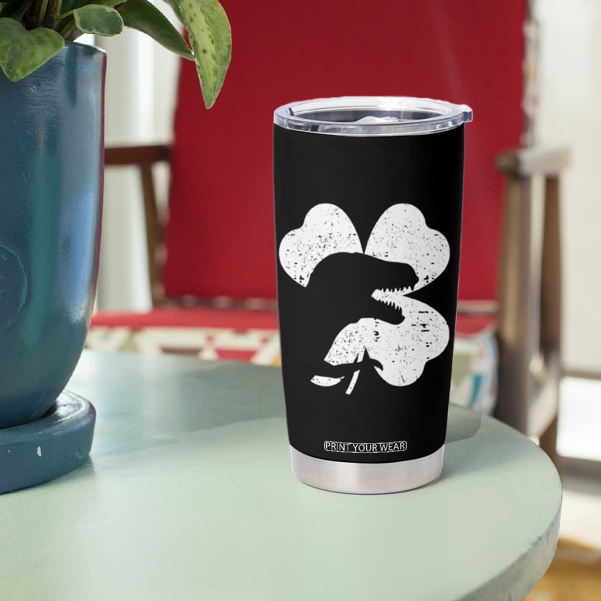 Funny St Patricks Day Dinosaur Shamrock Tumbler Cup TS11 Print Your Wear