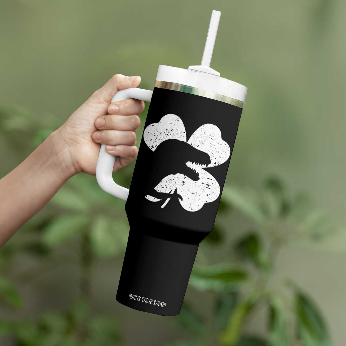 Funny St Patricks Day Dinosaur Shamrock Tumbler With Handle TS11 Print Your Wear