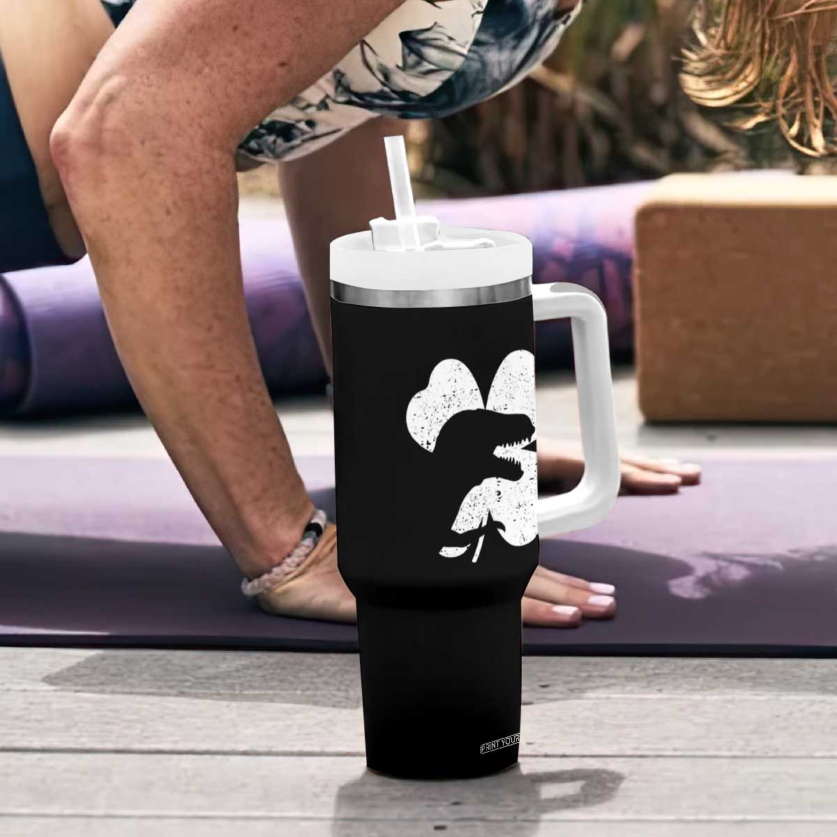 Funny St Patricks Day Dinosaur Shamrock Tumbler With Handle TS11 Print Your Wear