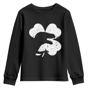 Funny St Patricks Day Dinosaur Shamrock Youth Sweatshirt TS11 Black Print Your Wear