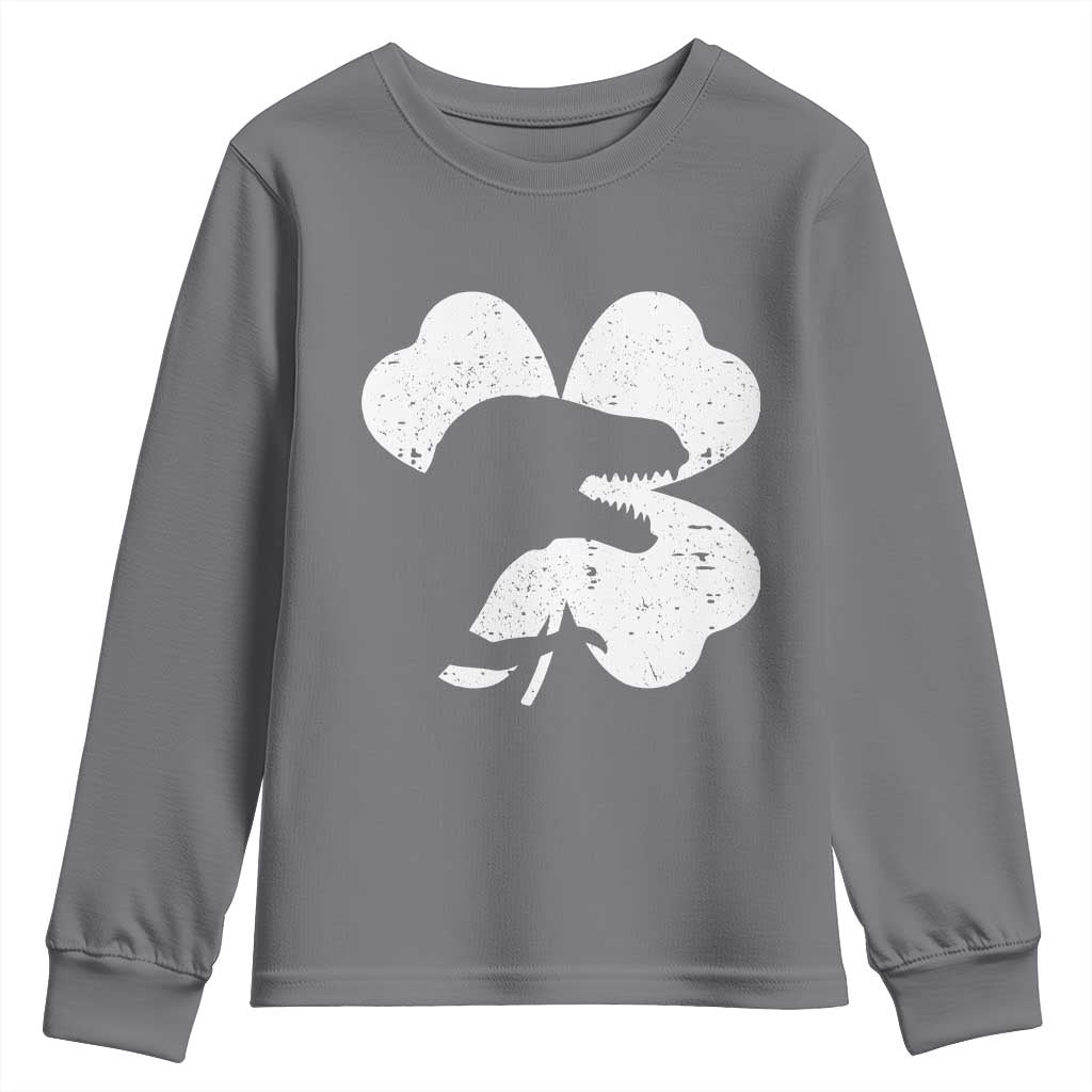 Funny St Patricks Day Dinosaur Shamrock Youth Sweatshirt TS11 Charcoal Print Your Wear
