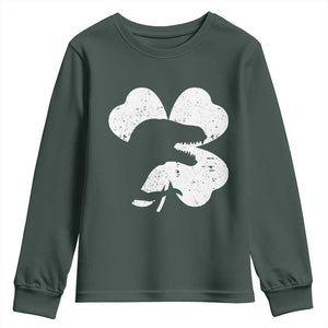 Funny St Patricks Day Dinosaur Shamrock Youth Sweatshirt TS11 Dark Forest Green Print Your Wear